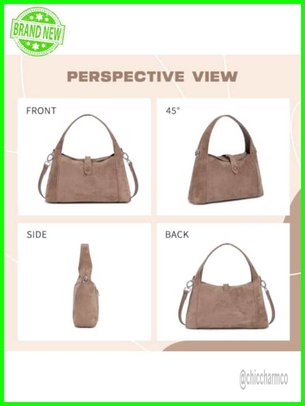 Vintage Half-Moon Hobo Tote Handbag, Soft Faux Suede Crossbody Purse with - Picture 2 of 6